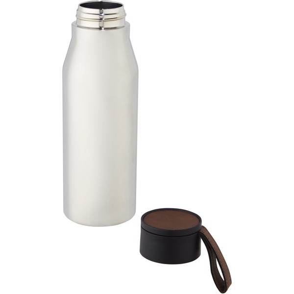 Ljungan 500 ml copper vacuum insulated stainless steel bottle with PU leather strap and lid - Silver