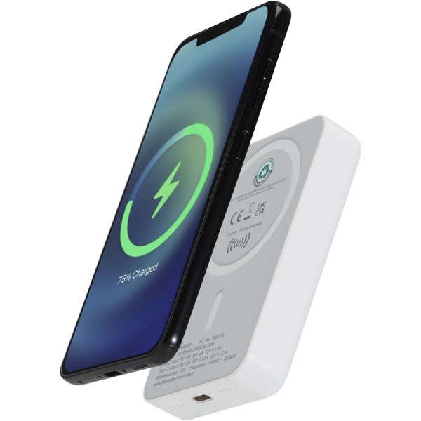 Acrab 10.000 mAh 15W magnetic wireless power bank with 20W PD - made from recycled plastic - White