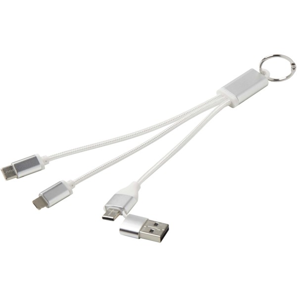 Metal 4-in-1 recycled aluminium charging cable with keychain - Silver