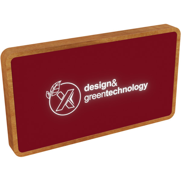 SCX.design P36 5000 mAh light-up wireless power bank - Mid Red / Wood