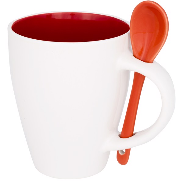 Taza de cerámica de 250 ml con cuchara "Nadu" - Rojo