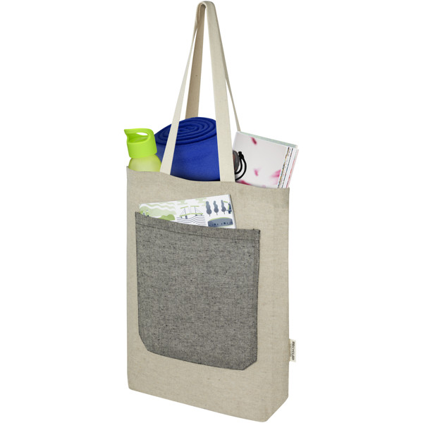 Pheebs 150 g/m² recycled cotton tote bag with front pocket 9L - Natural / Heather Black