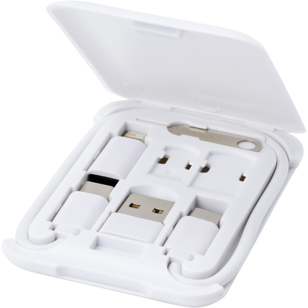 Savvy recycled plastic modular charging cable with phone holder - White