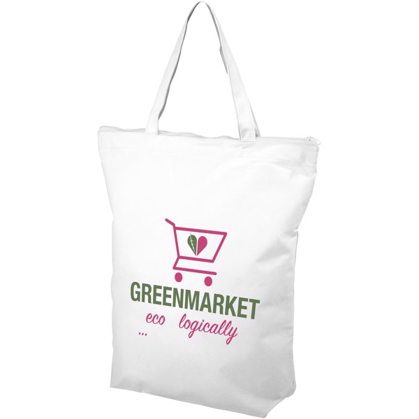 Privy zippered short handle non-woven tote bag - White