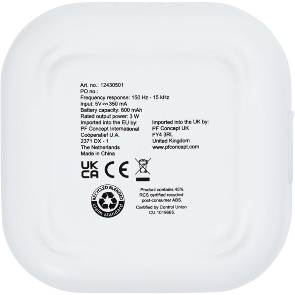 Stark 2.0 3W mini RCS recycled plastic Bluetooth® speaker - White