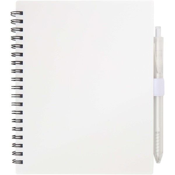 Niove recycled plastic soft cover notebook and ballpoint pen set (blue ink) - White