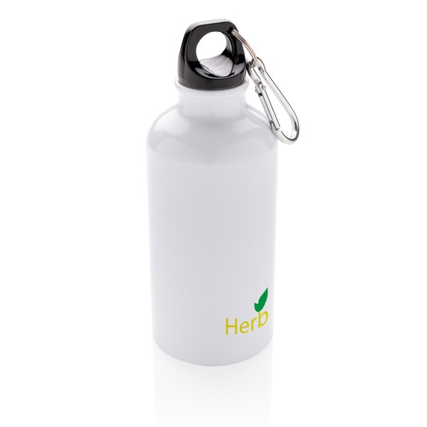 Aluminium reusable sport bottle with carabiner - White