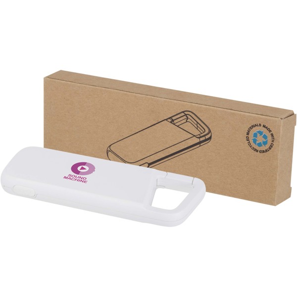Alkes 5000 mAh 12W recycled plastic water resistant power bank with carabiner - White