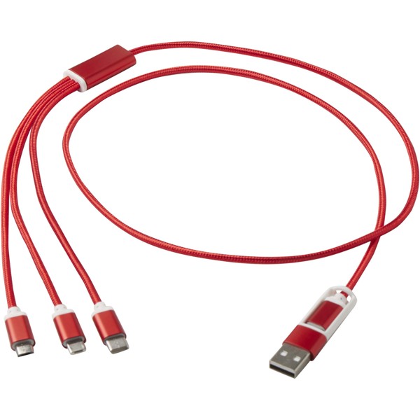 Versatile 5-1 recycled aluminium charging cable - Red