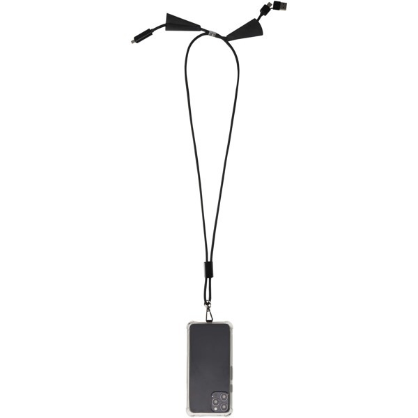 Funi recycled plastic smartphone lanyard with built-in data sync and 100W fast charge 5-in-1 cable