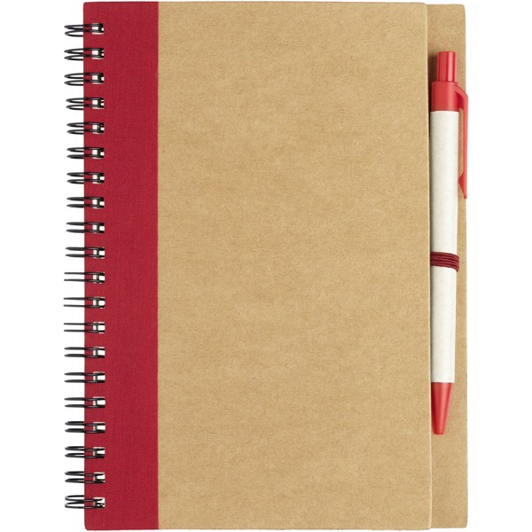 Libreta de papel reciclado con bolígrafo "Priestly" - Natural / Rojo
