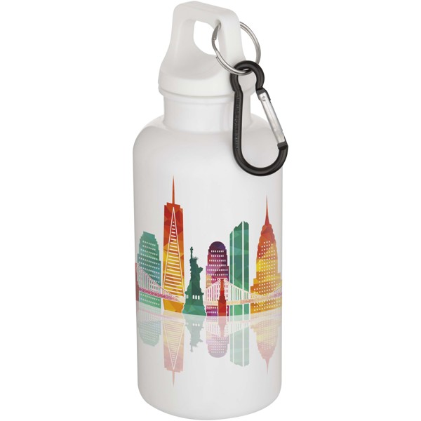 Oregon 400 ml solid colour RCS recycled plastic water bottle with carabiner - White