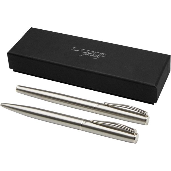 Didimis recycled stainless steel ballpoint and rollerball pen set (black ink)