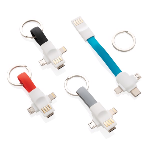 Klíčenka s kabelem 3 v 1 - Bílá / Šedá