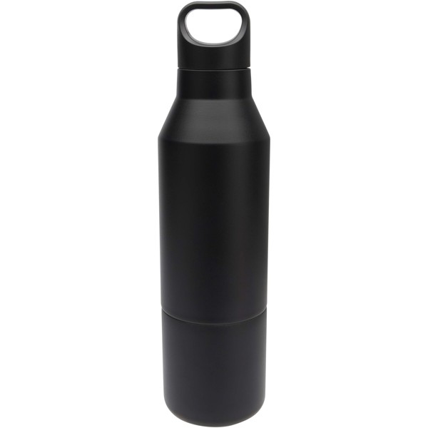 Odessy 600 ml RCS certified recycled stainless steel insulated bottle with 300 ml cup - Black