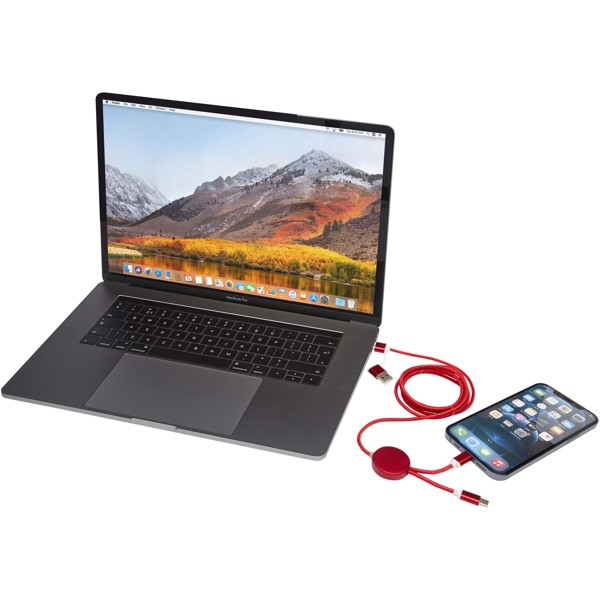 Alasia 5-in-1 recycled aluminium and plastic 150 cm data sync and 27W fast charge cable - Red