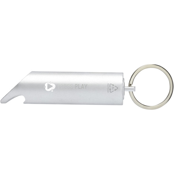 Flare RCS recycled aluminium IPX LED light and bottle opener with keychain - Silver