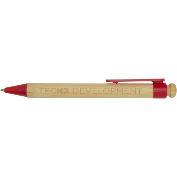 Rattan bamboo and recycled plastic ballpoint pen (black ink) - Red