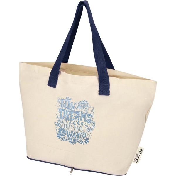 Sierra 140 g/m² GRS recycled foldable cotton tote bag 7L - Natural / Navy