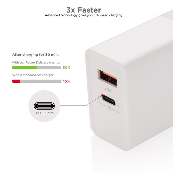 30W Fast wall charger dual output with PD