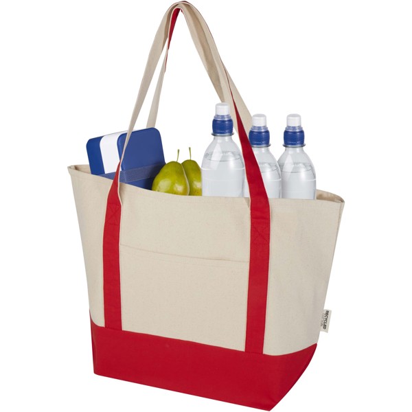 Sam 320 g/m² GRS recycled cotton tote bag - Red / Natural