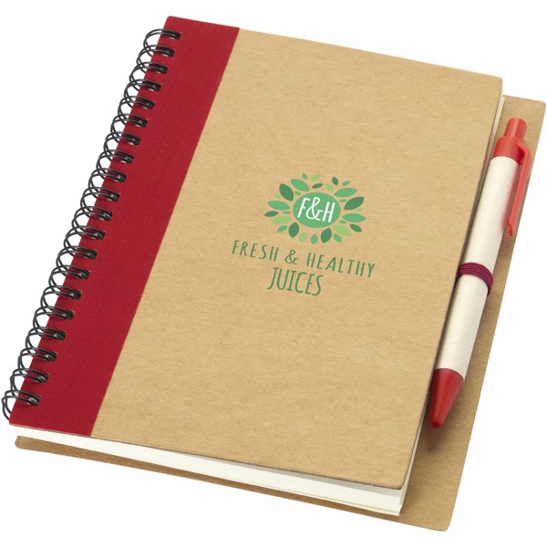 Libreta de papel reciclado con bolígrafo "Priestly" - Natural / Rojo