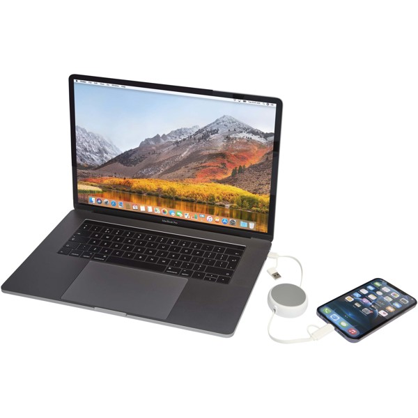 Alasia 5-in-1 100 cm recycled plastic and aluminium retractable data sync and 45W fast charge cable - Silver