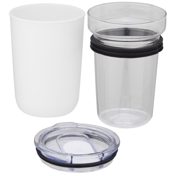 Bello 420 ml glass tumbler with recycled plastic outer wall - White