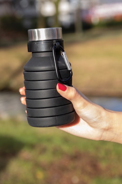 Leakproof collapsible silicone bottle with lid - Black