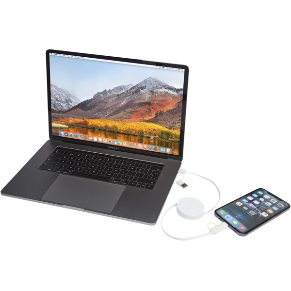 Citala 5-in-1 recycled plastic 90 cm retractable data sync and 40W fast charge cable - White