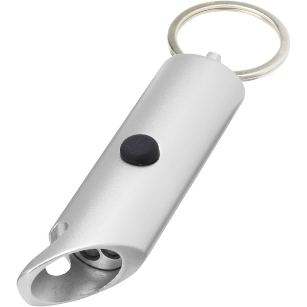 Flare RCS recycled aluminium IPX LED light and bottle opener with keychain - Silver