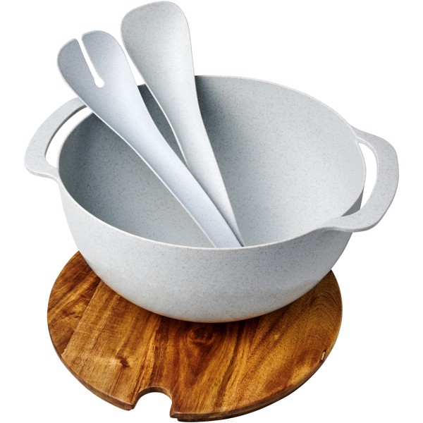 Lucha wheat straw salad bowl with servers - Grey