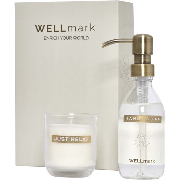 Wellmark Discovery 250 ml hand soap dispenser and 150 g scented candle set - White