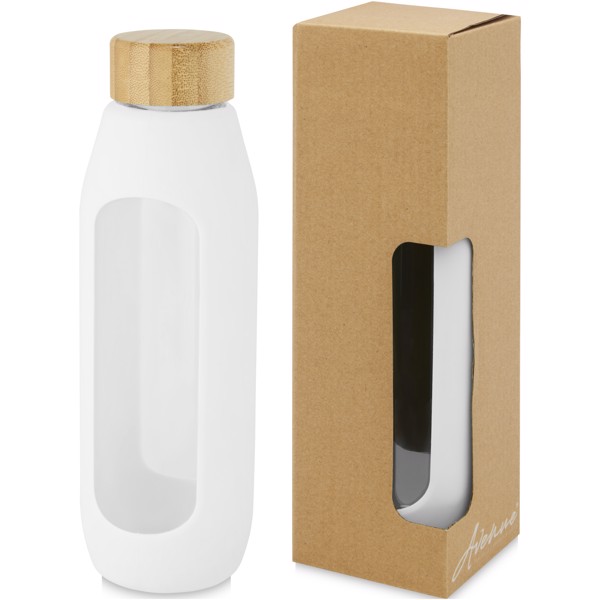 Botella de vidrio borosilicato de 600 ml con agarre de silicona "Tidan" - Blanco