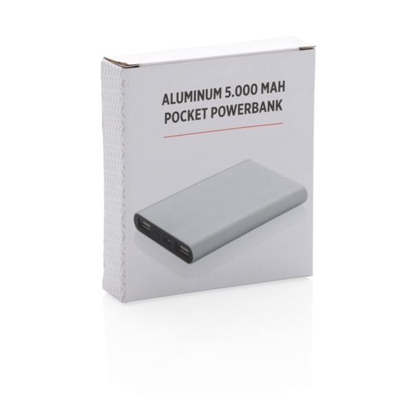 Aluminium 5.000 mAh pocket powerbank - Silver / Black