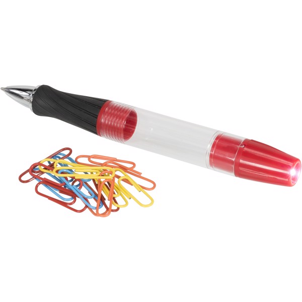King ballpoint pen with LED and paperclips - Red