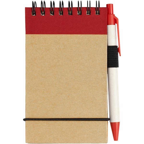 Bloc de notas A7 de papel reciclado con bolígrafo "Zuse" - Natural / Rojo