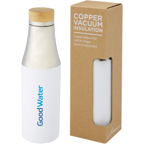 Hulan 540 ml copper vacuum insulated stainless steel bottle with bamboo lid - White