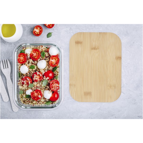Roby 1000 ml glass lunch box with bamboo lid - Natural / Transparent Clear