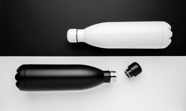 Solid colour vacuum stainless steel bottle 1L - White