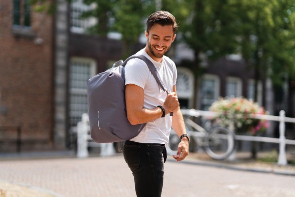 Bobby Soft, anti-theft backpack - Grey / Blue
