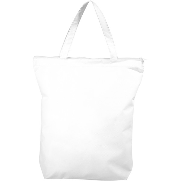 Privy zippered short handle non-woven tote bag - White