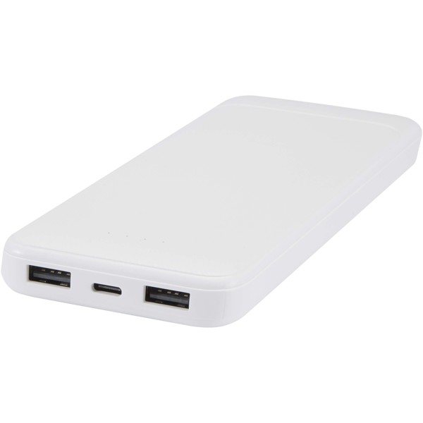 Adhil 10.000 mAh 10W recycled plastic power bank with 2 built-in cables - White