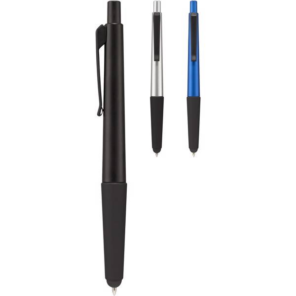 Gummy stylus ballpoint pen with soft-touch grip