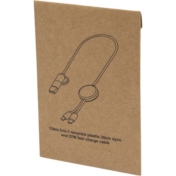 Citala 5-in-1 recycled plastic 30 cm data sync and 27W fast charge cable - White