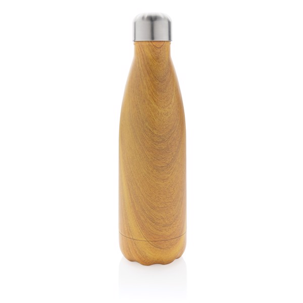 Vacuum insulated stainless steel bottle with wood print - Yellow