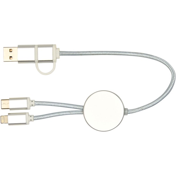 Alasia 5-in-1 recycled aluminium and plastic 30 cm data sync and 27W fast charge cable - Silver
