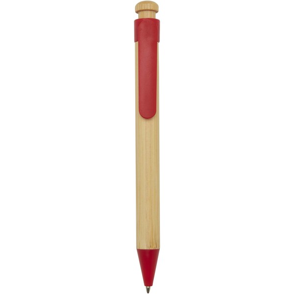 Rattan bamboo and recycled plastic ballpoint pen (black ink) - Red