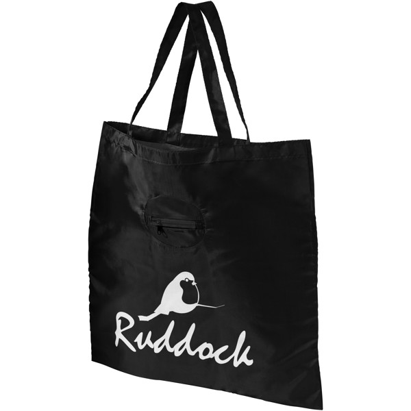 Take-away foldable shopping tote bag with keychain - Solid black