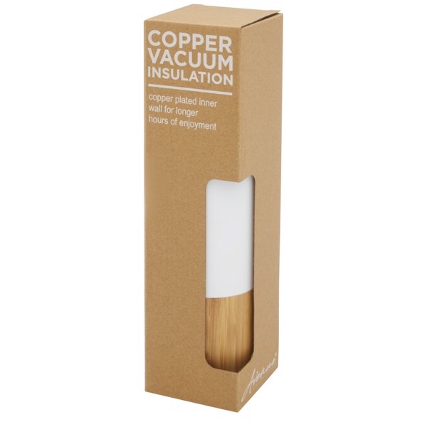 Torne 540 ml copper vacuum insulated stainless steel bottle with bamboo outer wall - White